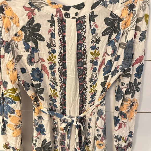 FREE PEOPLE 8 Violet hill ruffle detail V neck Tie boho shabby chic tunic dress - Picture 14 of 15